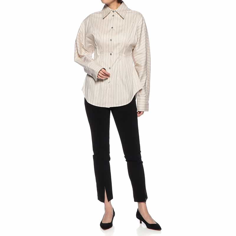 TELA ウエストシェイプ ストライプ柄シャツ BEIGE