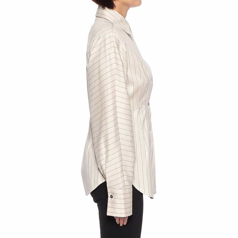 TELA ウエストシェイプ ストライプ柄シャツ BEIGE
