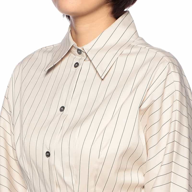 TELA ウエストシェイプ ストライプ柄シャツ BEIGE