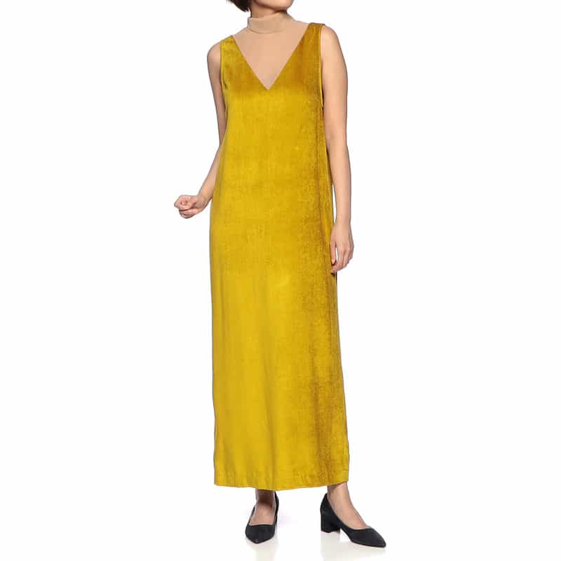 TELA チュール×ベロア コンビネーションドレス MUSTARD