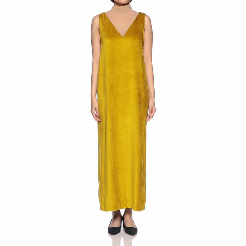 TELA チュール×ベロア コンビネーションドレス MUSTARD
