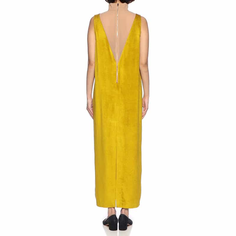 TELA チュール×ベロア コンビネーションドレス MUSTARD