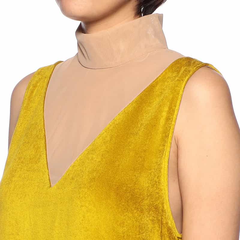 TELA チュール×ベロア コンビネーションドレス MUSTARD