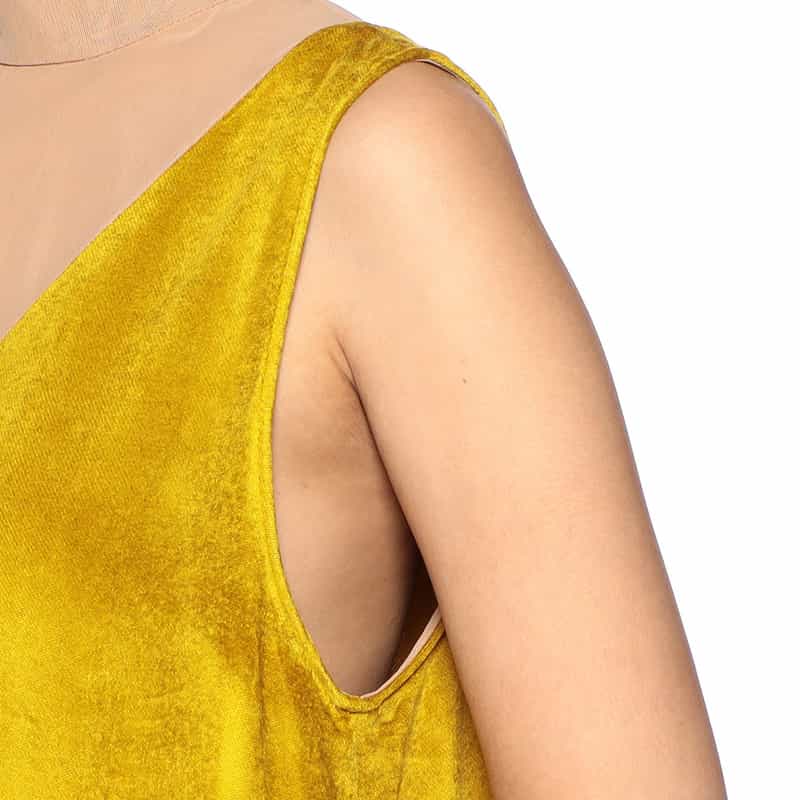 TELA チュール×ベロア コンビネーションドレス MUSTARD