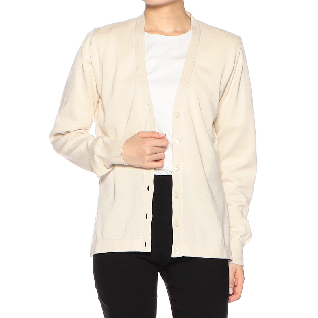 ウォッシャブル海島綿Vネックカーディガン