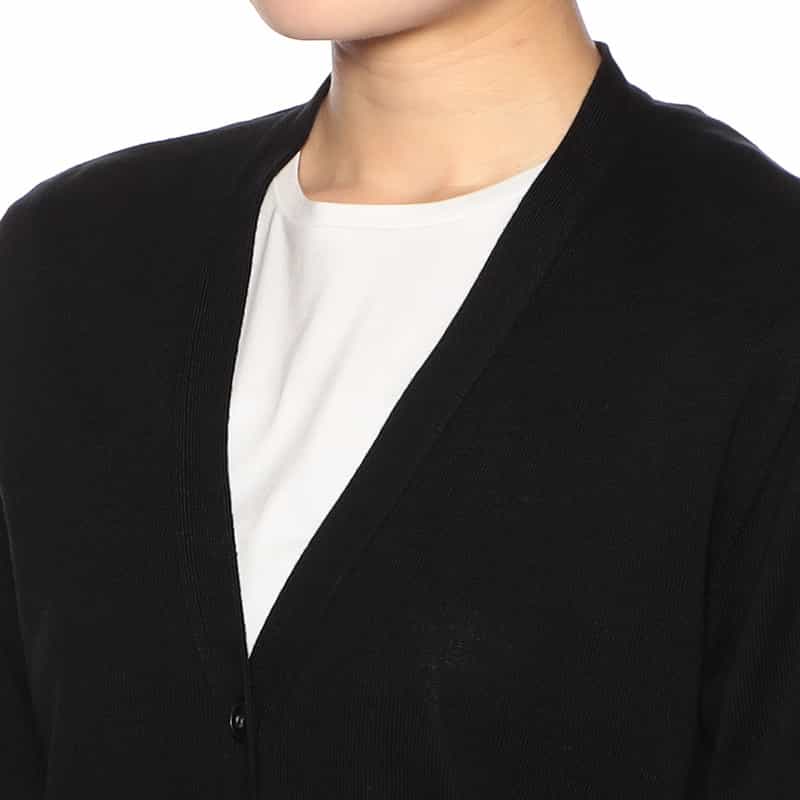 BARNEYS NEW YORK ウォッシャブル海島綿Vネックカーディガン BLACK