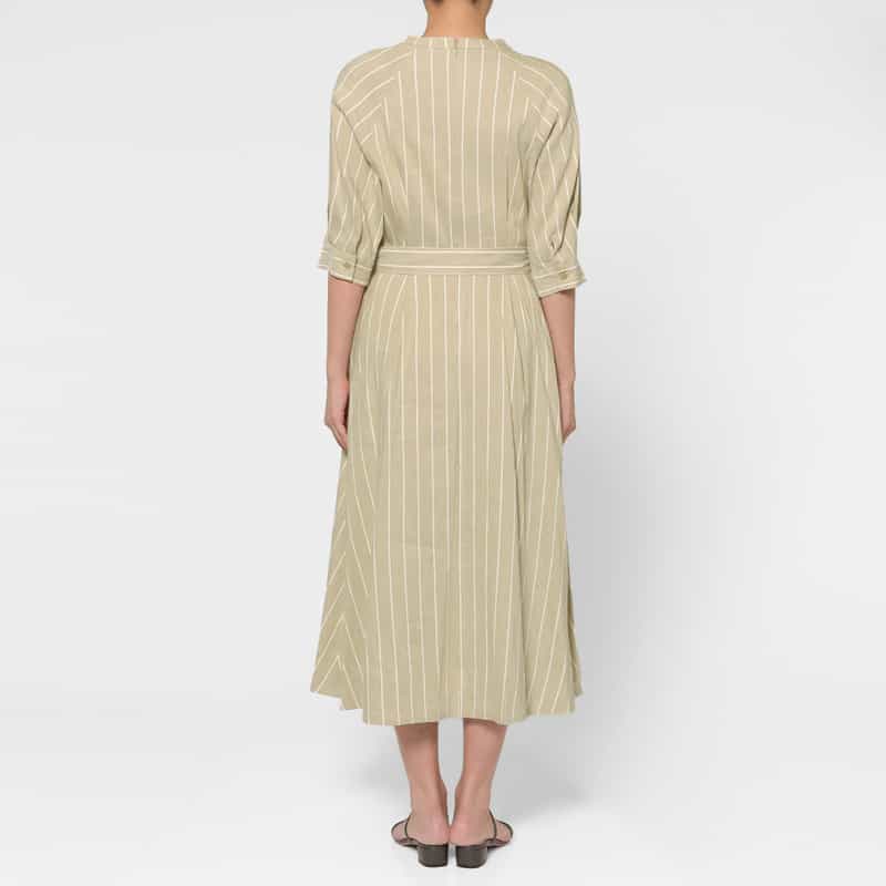 BARNEYS NEW YORK リネン混 ストライプ柄 ベルテッドシャツドレス （ペチコート付き） BEIGE