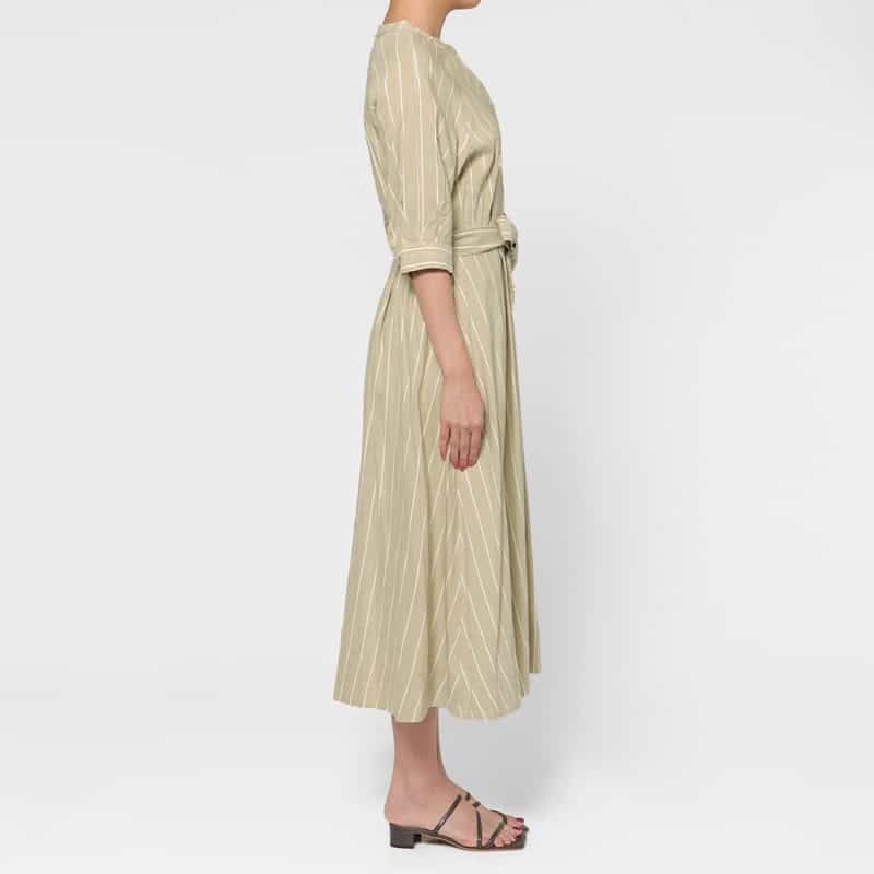 BARNEYS NEW YORK リネン混 ストライプ柄 ベルテッドシャツドレス （ペチコート付き） BEIGE