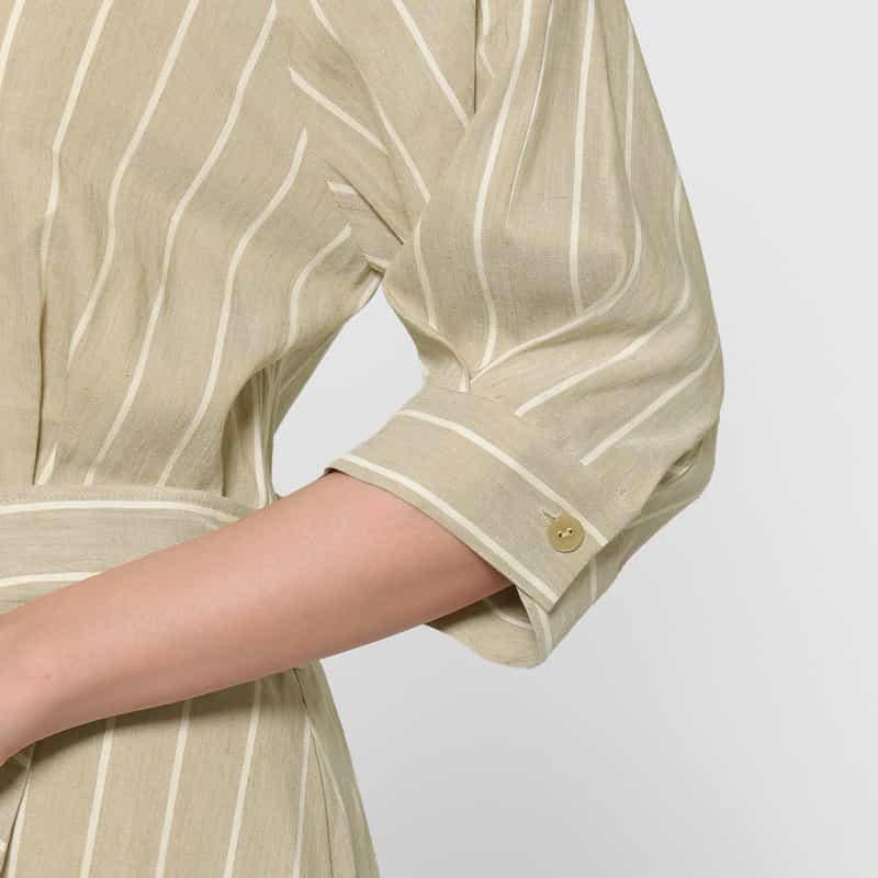 BARNEYS NEW YORK リネン混 ストライプ柄 ベルテッドシャツドレス （ペチコート付き） BEIGE