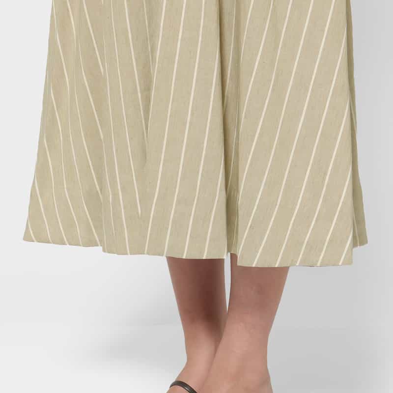 BARNEYS NEW YORK リネン混 ストライプ柄 ベルテッドシャツドレス （ペチコート付き） BEIGE