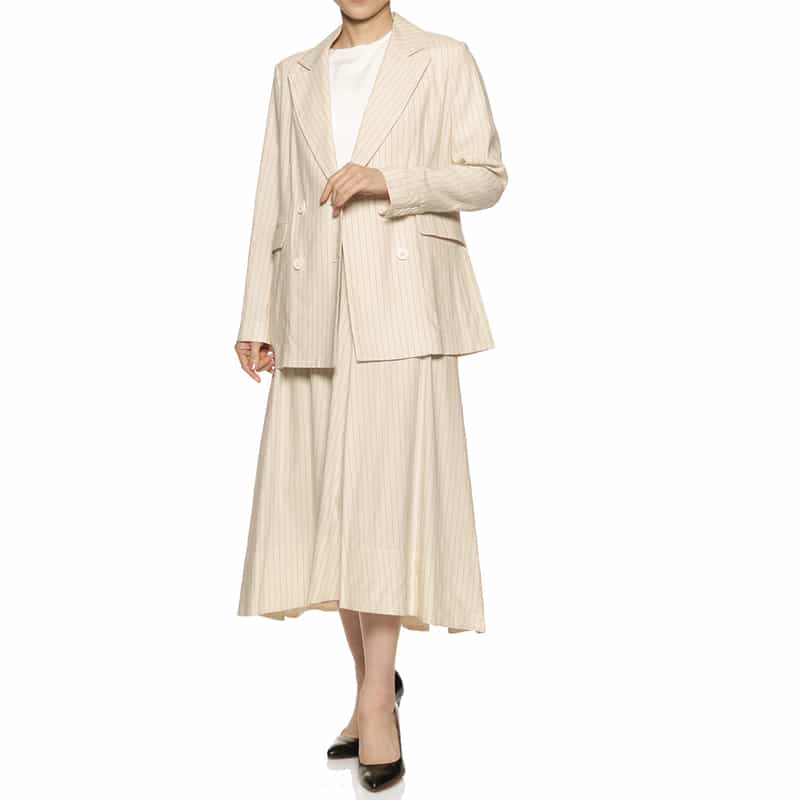 BARNEYS NEW YORK セットアップ ピンストライプ フレアスカート WHITE