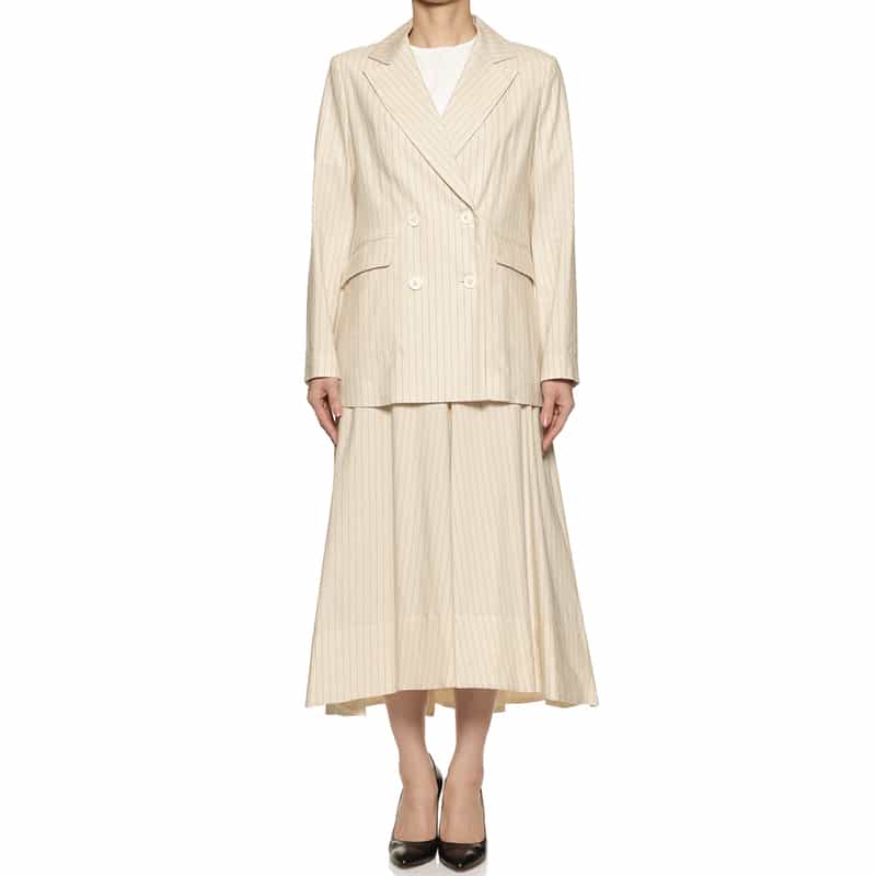 BARNEYS NEW YORK セットアップ ピンストライプ フレアスカート WHITE