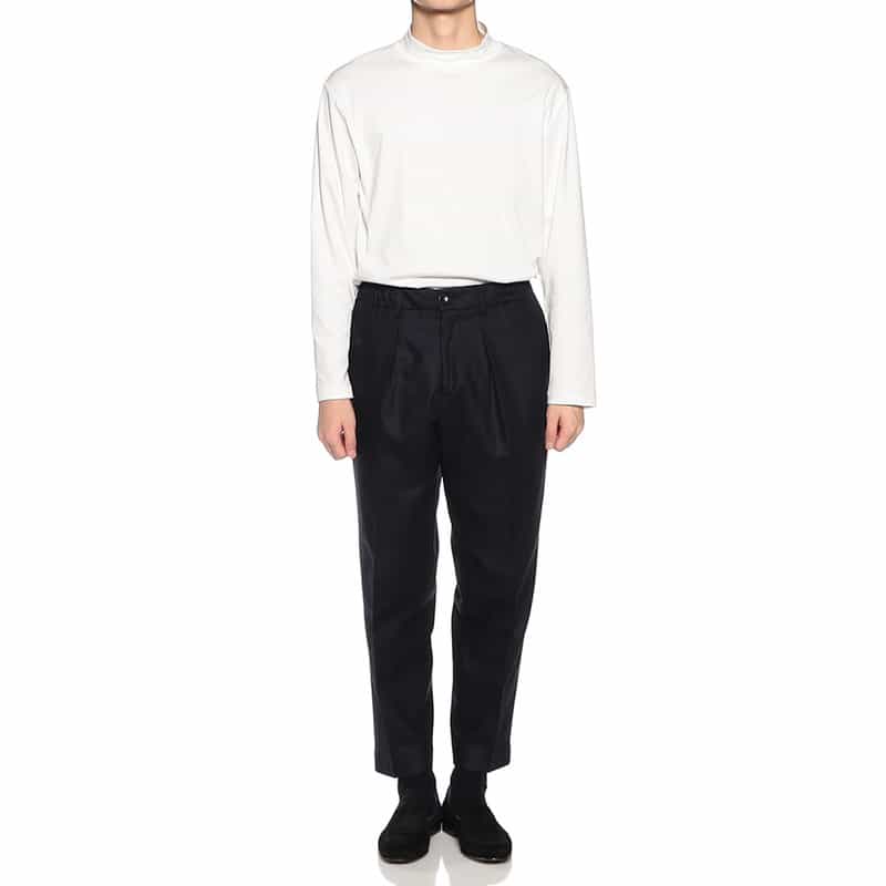 BE.ABLE ワンプリーツフランネルイージーパンツ "DOMINIQUE" NAVY