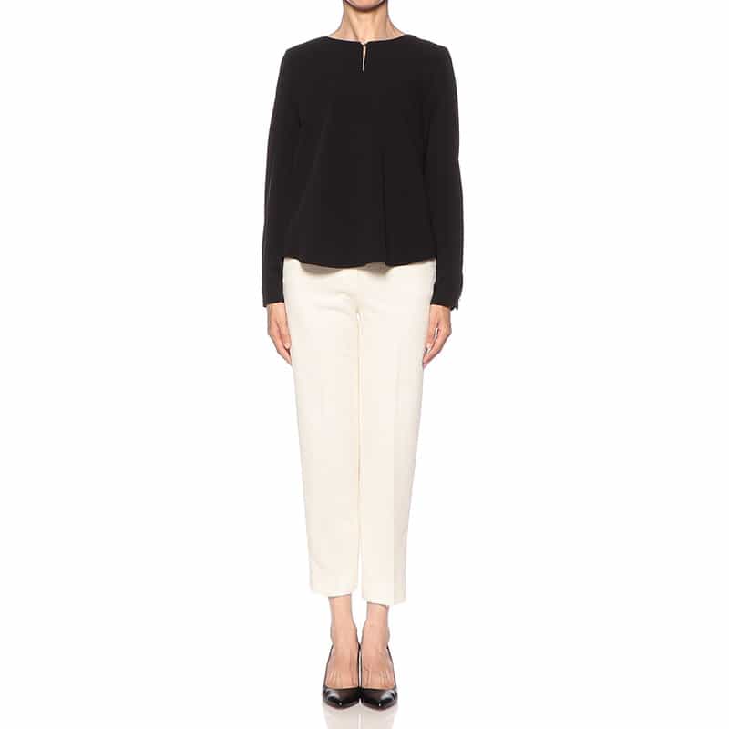 BARNEYS NEW YORK ウォッシャブル フロントパール2WAYブラウス BLACK