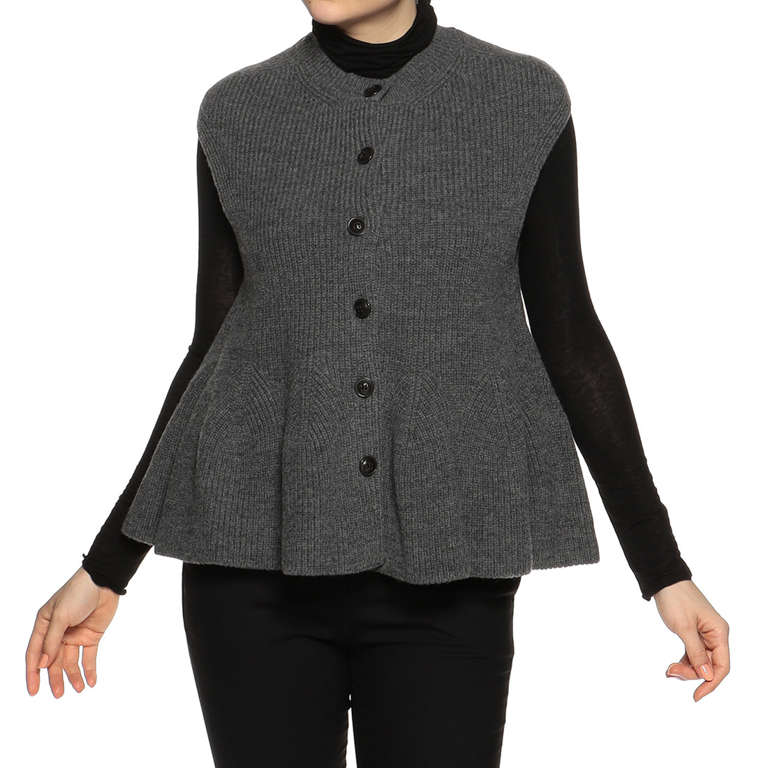 ペプラムシルエット ウールニットベスト