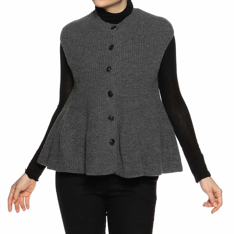 BARNEYS NEW YORK ペプラムシルエット ウールニットベスト GRAY