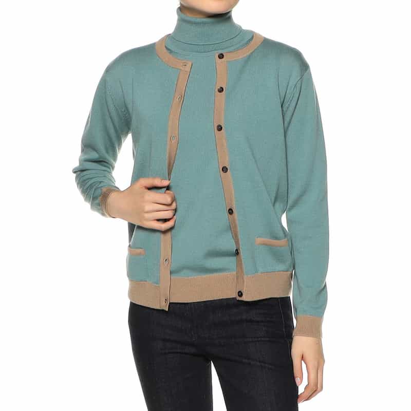 BARNEYS NEW YORK ウォッシャブル ウールニットカーディガン LIGHT GREEN
