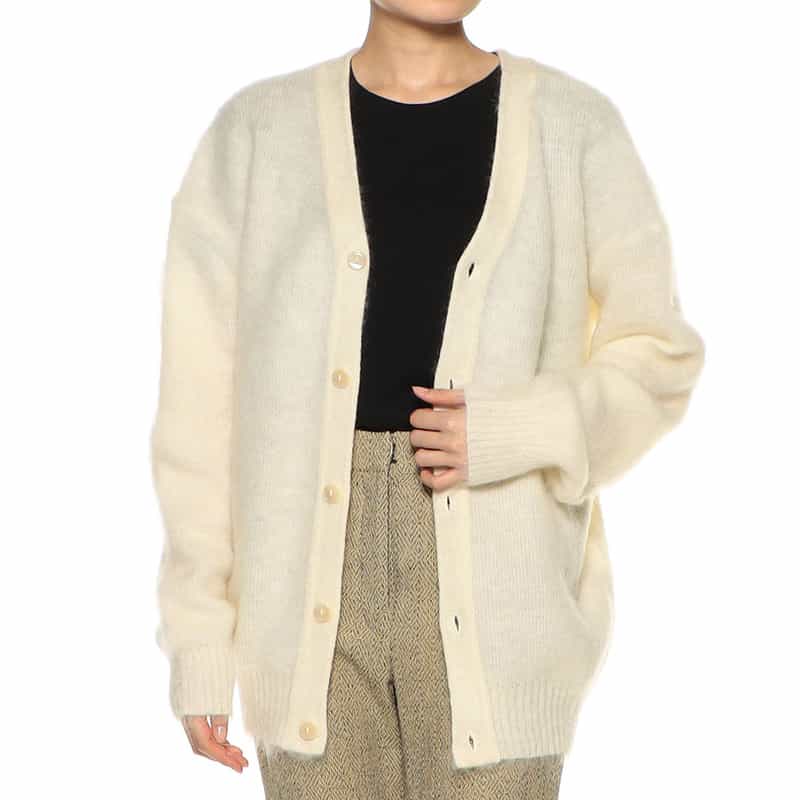 BARNEYS NEW YORK モヘヤ混2WAYニットカーディガン WHITE
