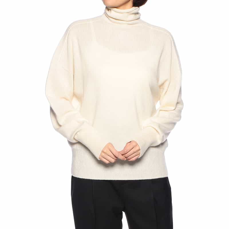 BARNEYS NEW YORK カシミヤ素材 オフタートルネック ニットプルオーバー IVORY