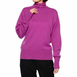 カシミヤ素材 オフタートルネック ニットプルオーバー