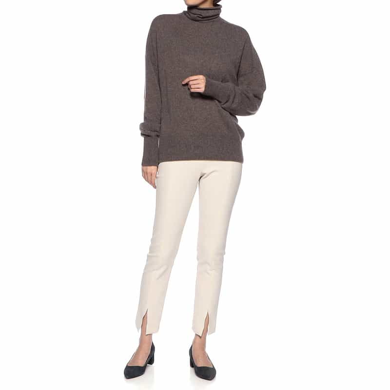 BARNEYS NEW YORK カシミヤ素材 オフタートルネック ニットプルオーバー LIGHT BROWN