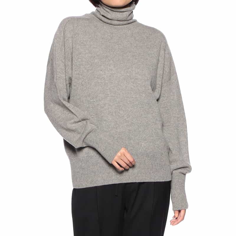 BARNEYS NEW YORK カシミヤ素材 オフタートルネック ニットプルオーバー LIGHT GRAY