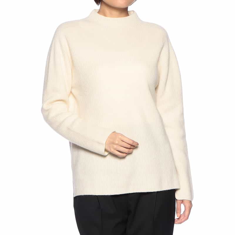 BARNEYS NEW YORK カシミヤ素材スタンドネック ニットプルオーバー IVORY
