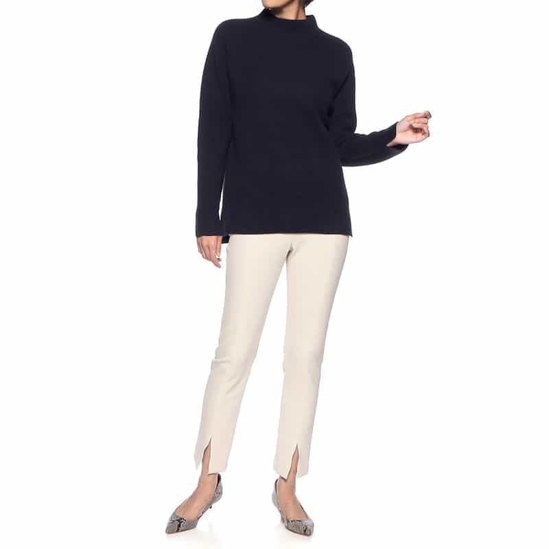 BARNEYS NEW YORK カシミヤ素材スタンドネック ニットプルオーバー NAVY