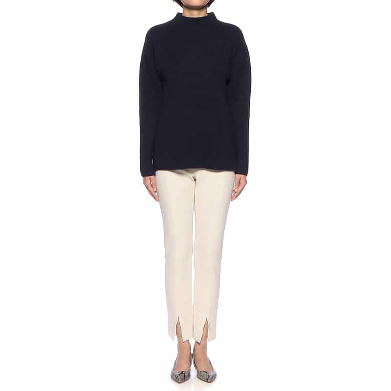 BARNEYS NEW YORK カシミヤ素材スタンドネック ニットプルオーバー NAVY