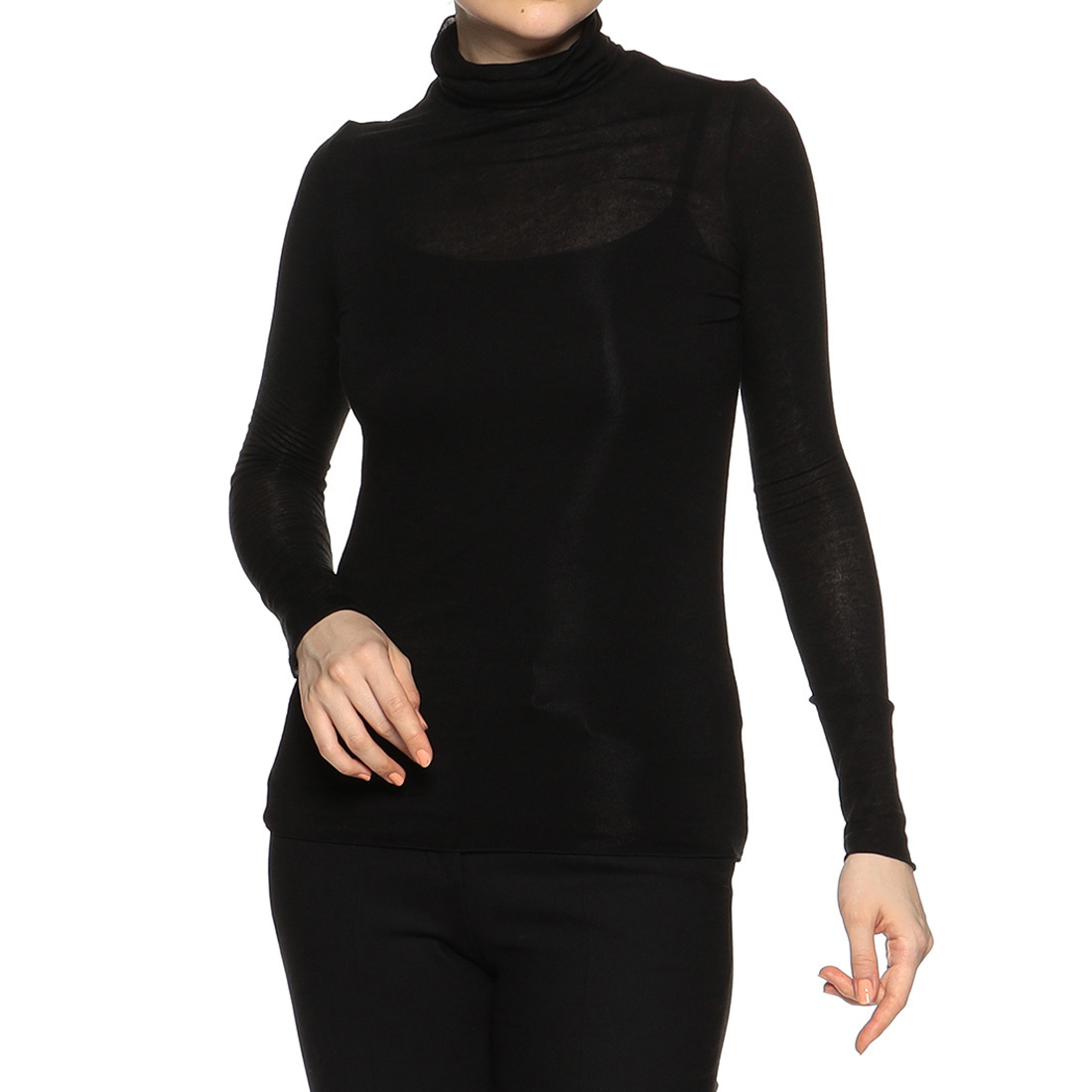 ウォッシャブル シアー素材 タートルネックニットプルオーバー