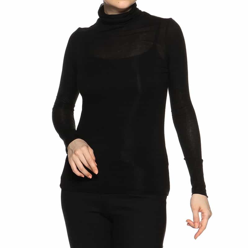 BARNEYS NEW YORK ウォッシャブル シアー素材 タートルネックニットプルオーバー BLACK