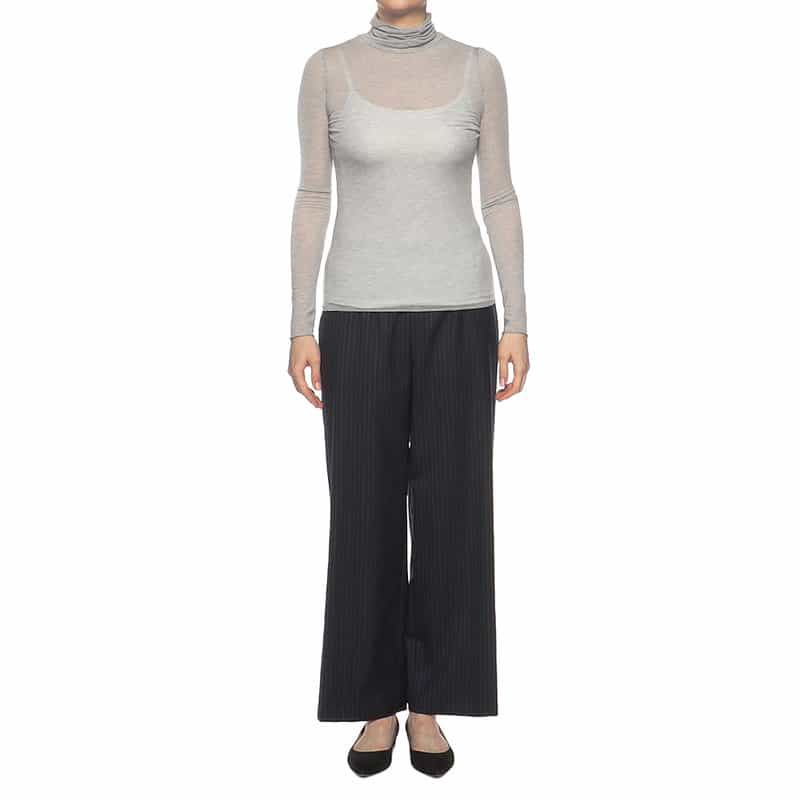 BARNEYS NEW YORK ウォッシャブル シアー素材 タートルネックニットプルオーバー GRAY