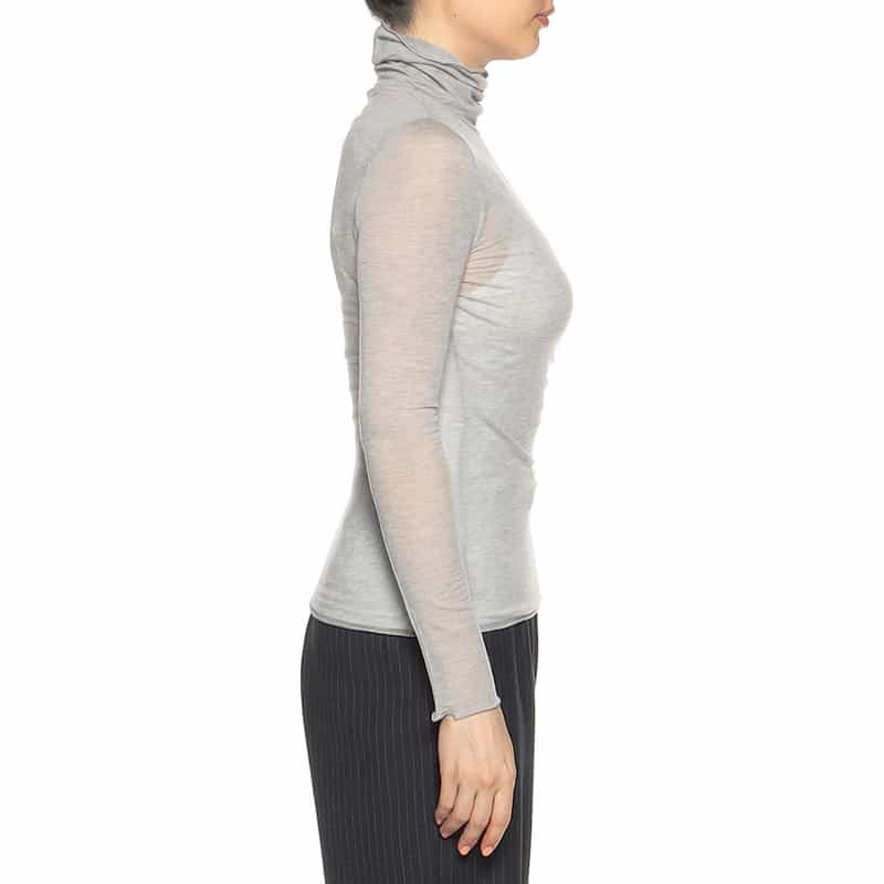 BARNEYS NEW YORK ウォッシャブル シアー素材 タートルネックニットプルオーバー GRAY