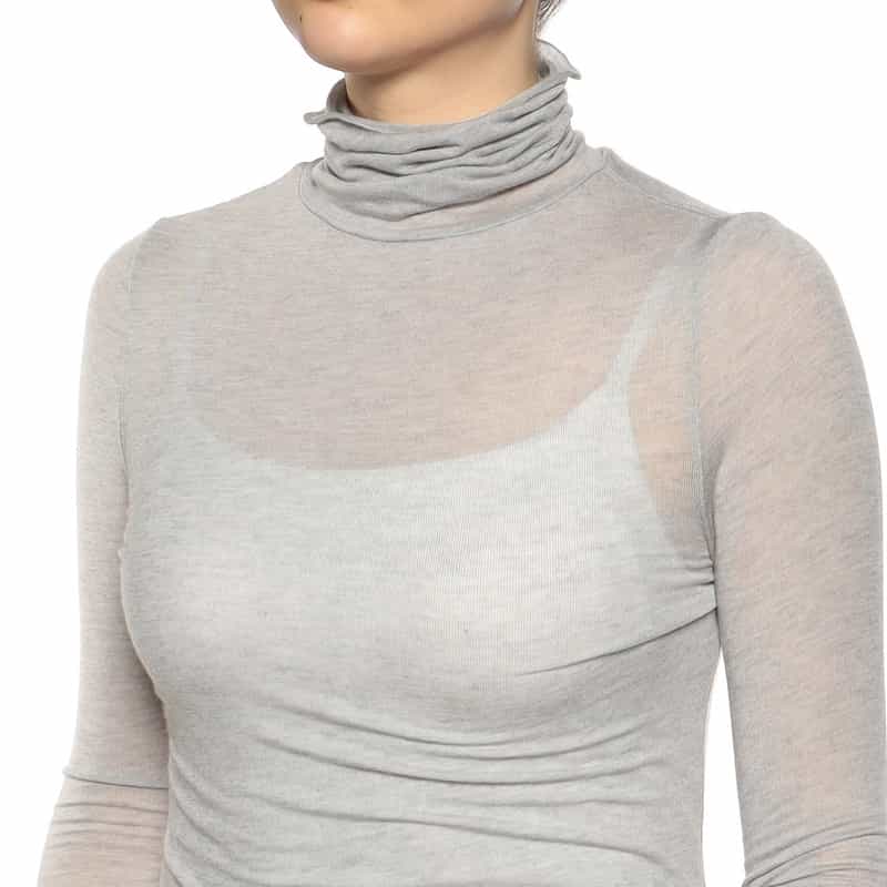 BARNEYS NEW YORK ウォッシャブル シアー素材 タートルネックニットプルオーバー GRAY
