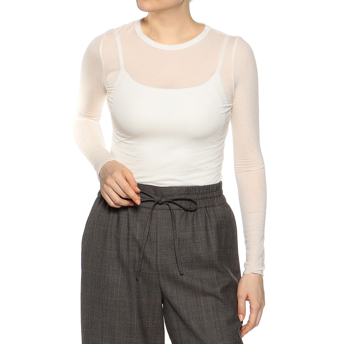 ウォッシャブル シアー素材 クルーネックニットプルオーバー