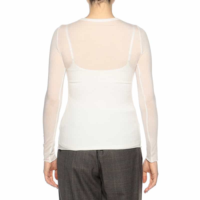 BARNEYS NEW YORK ウォッシャブル シアー素材 クルーネックニットプルオーバー WHITE