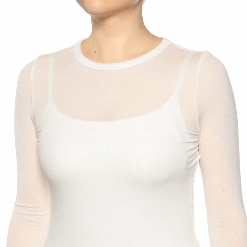 BARNEYS NEW YORK ウォッシャブル シアー素材 クルーネックニットプルオーバー WHITE