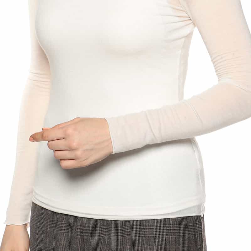 BARNEYS NEW YORK ウォッシャブル シアー素材 クルーネックニットプルオーバー WHITE