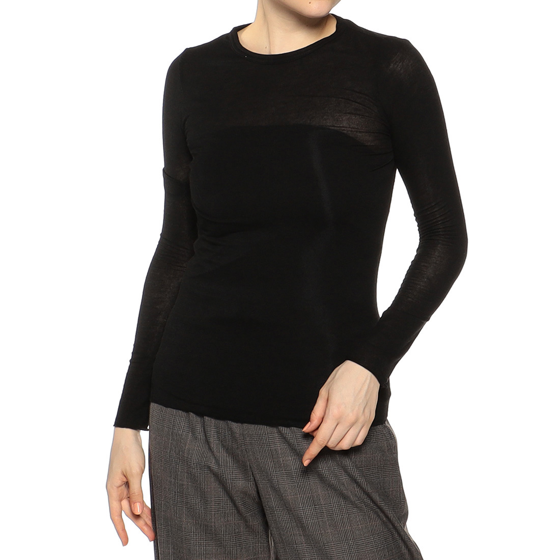 ウォッシャブル シアー素材 クルーネックニットプルオーバー