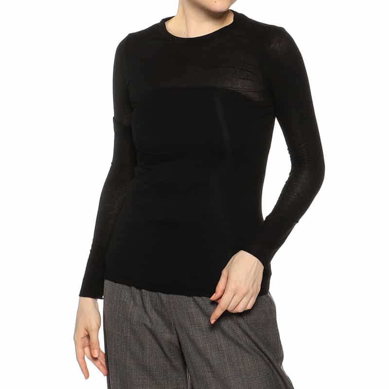 BARNEYS NEW YORK ウォッシャブル シアー素材 クルーネックニットプルオーバー BLACK