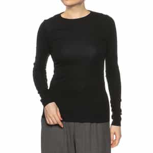 ウォッシャブル シアー素材 クルーネック リブニットプルオーバー