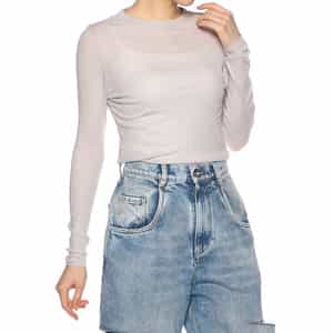 ウォッシャブル シアー素材 クルーネック リブニットプルオーバー