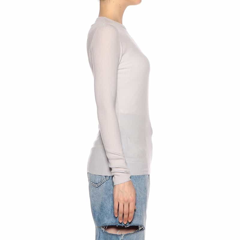 BARNEYS NEW YORK ウォッシャブル シアー素材 クルーネック リブニットプルオーバー LIGHT GRAY