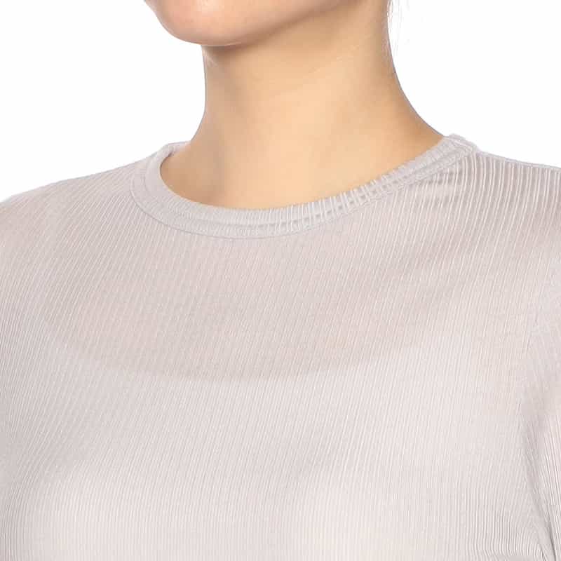 BARNEYS NEW YORK ウォッシャブル シアー素材 クルーネック リブニットプルオーバー LIGHT GRAY