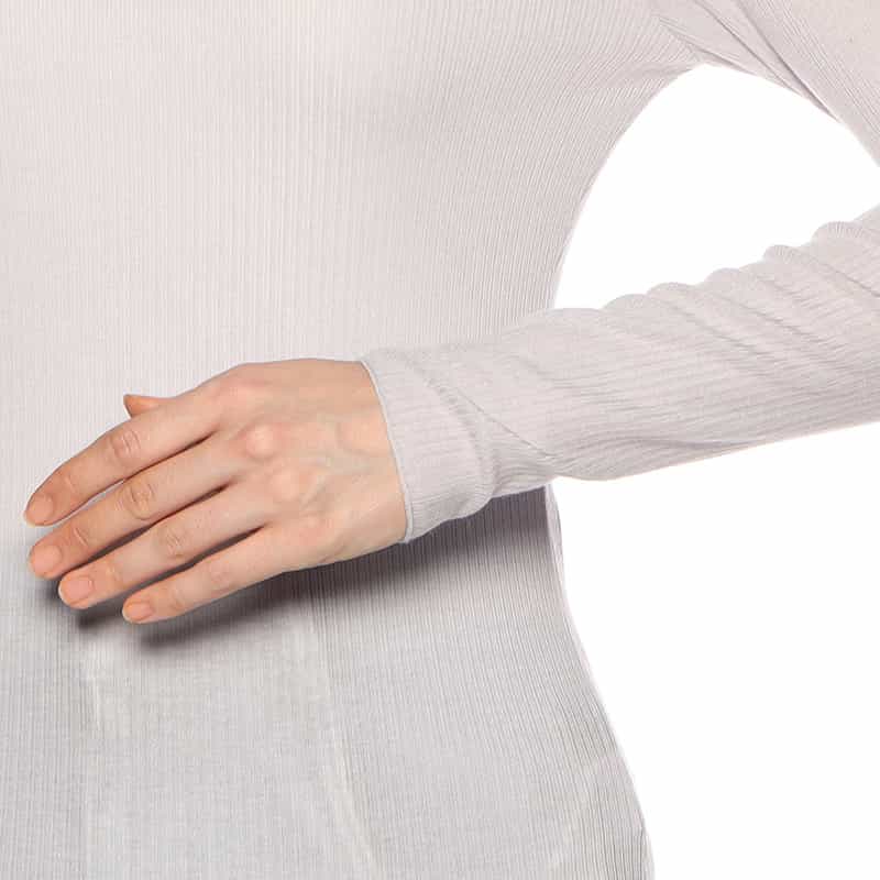 BARNEYS NEW YORK ウォッシャブル シアー素材 クルーネック リブニットプルオーバー LIGHT GRAY