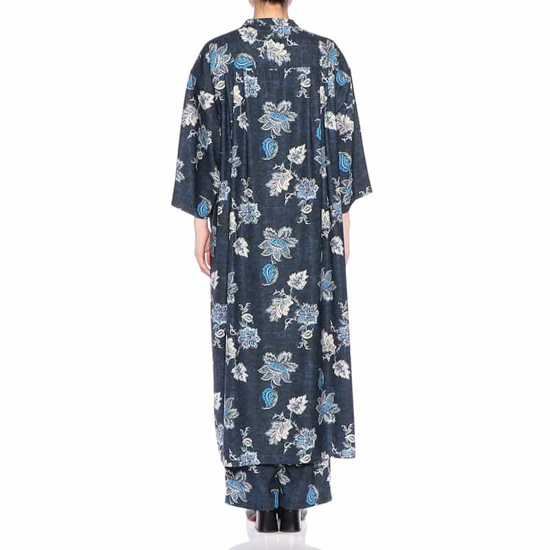 BARNEYS NEW YORK ウォッシャブル フラワー柄プリント シャツドレス NAVY