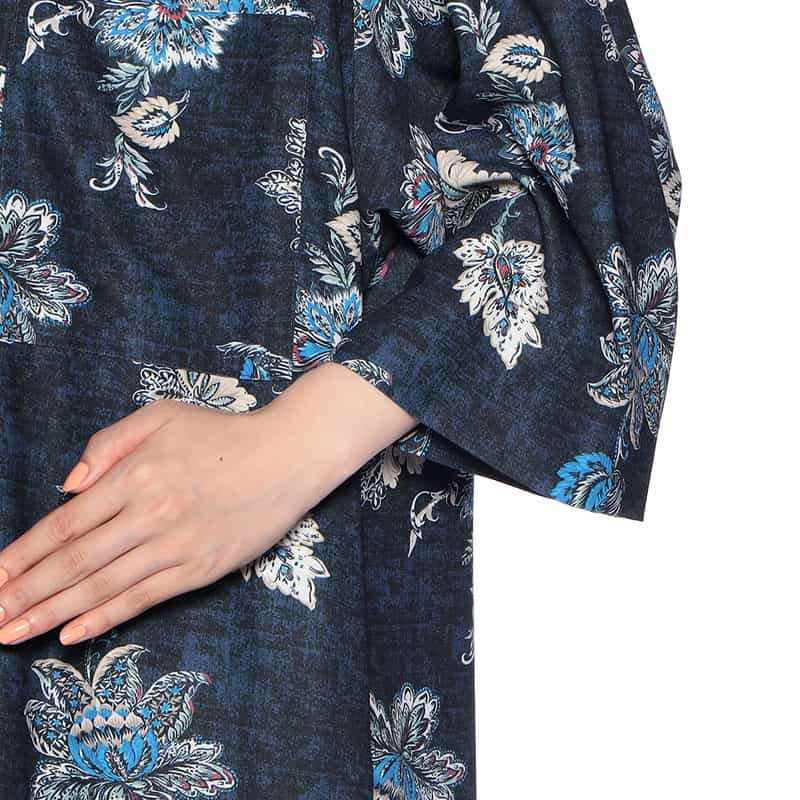 BARNEYS NEW YORK ウォッシャブル フラワー柄プリント シャツドレス NAVY