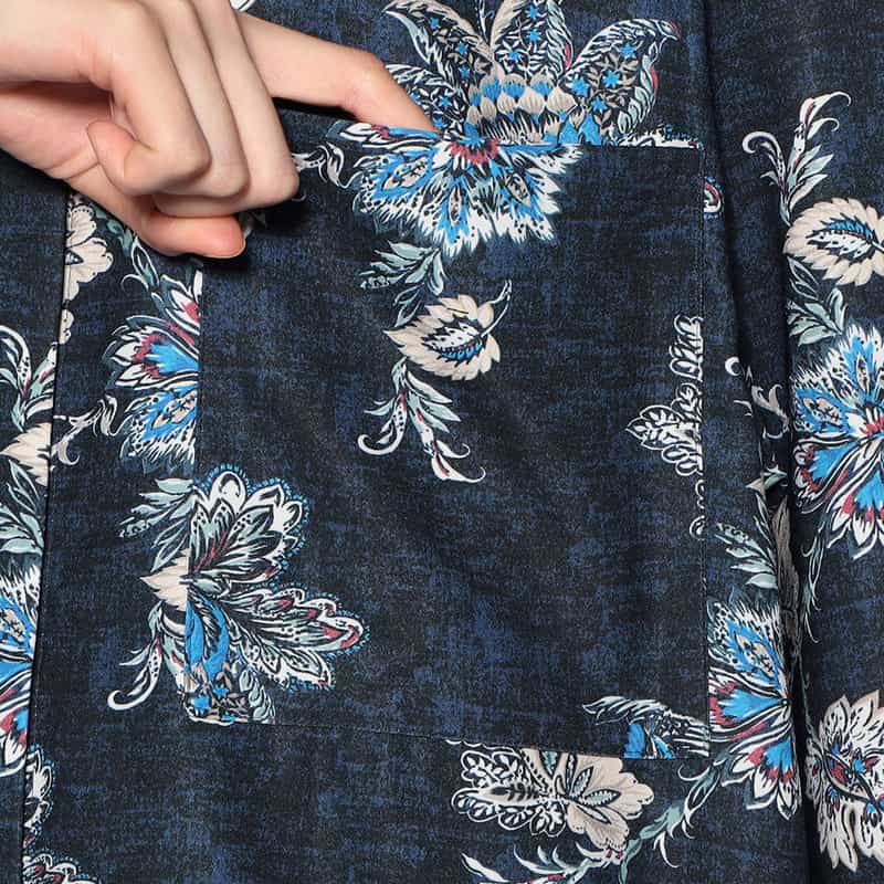 BARNEYS NEW YORK ウォッシャブル フラワー柄プリント シャツドレス NAVY