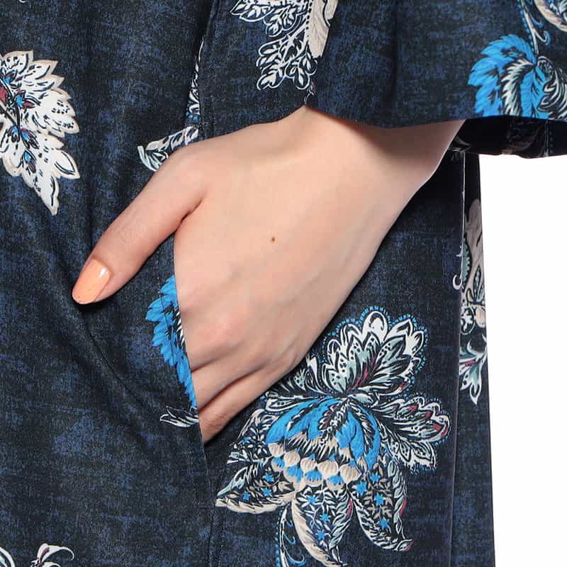 BARNEYS NEW YORK ウォッシャブル フラワー柄プリント シャツドレス NAVY