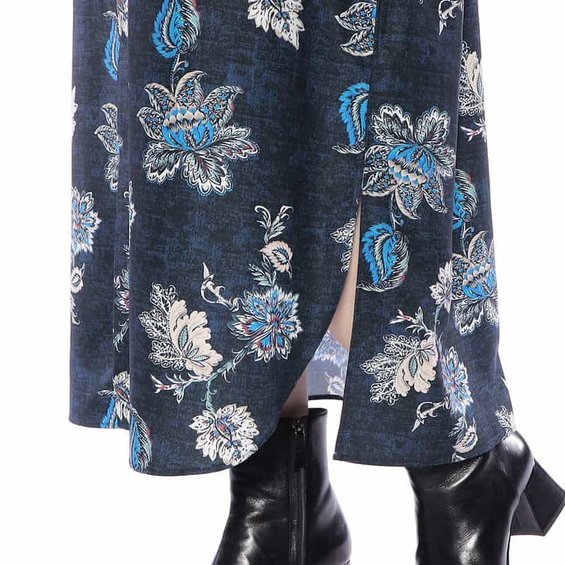 BARNEYS NEW YORK ウォッシャブル フラワー柄プリント シャツドレス NAVY